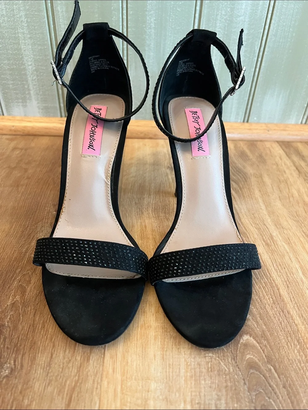 Betsey Johnson Black Studded Ankle-Strap Stiletto Sandals LIKE NEW!